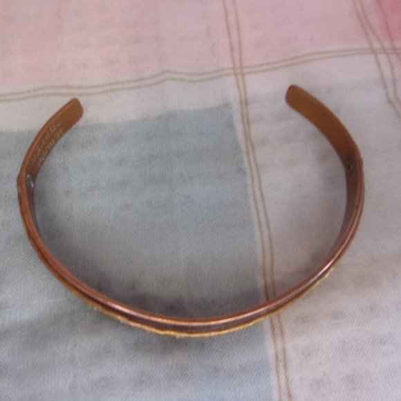 Copper Cuff Bracelet With Gold Tone Design - Picture 4 of 12